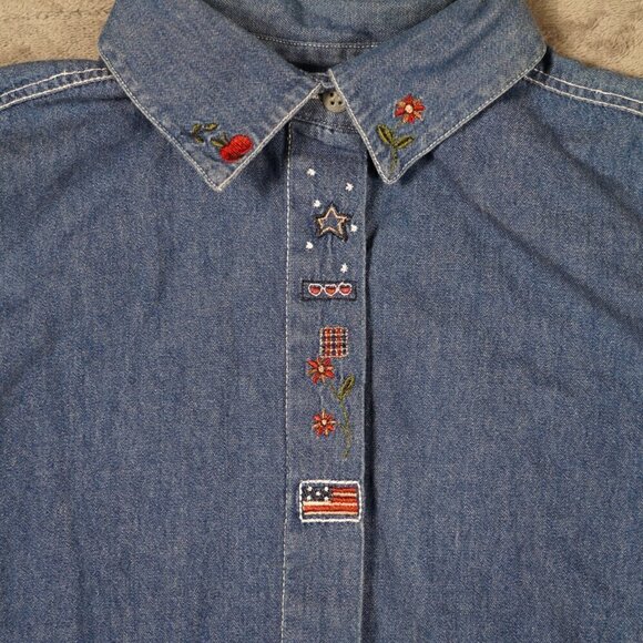 Vintage 90s Capacity Patriotic American Embroidered Patch Denim Shirt M Teacher - Picture 5 of 8